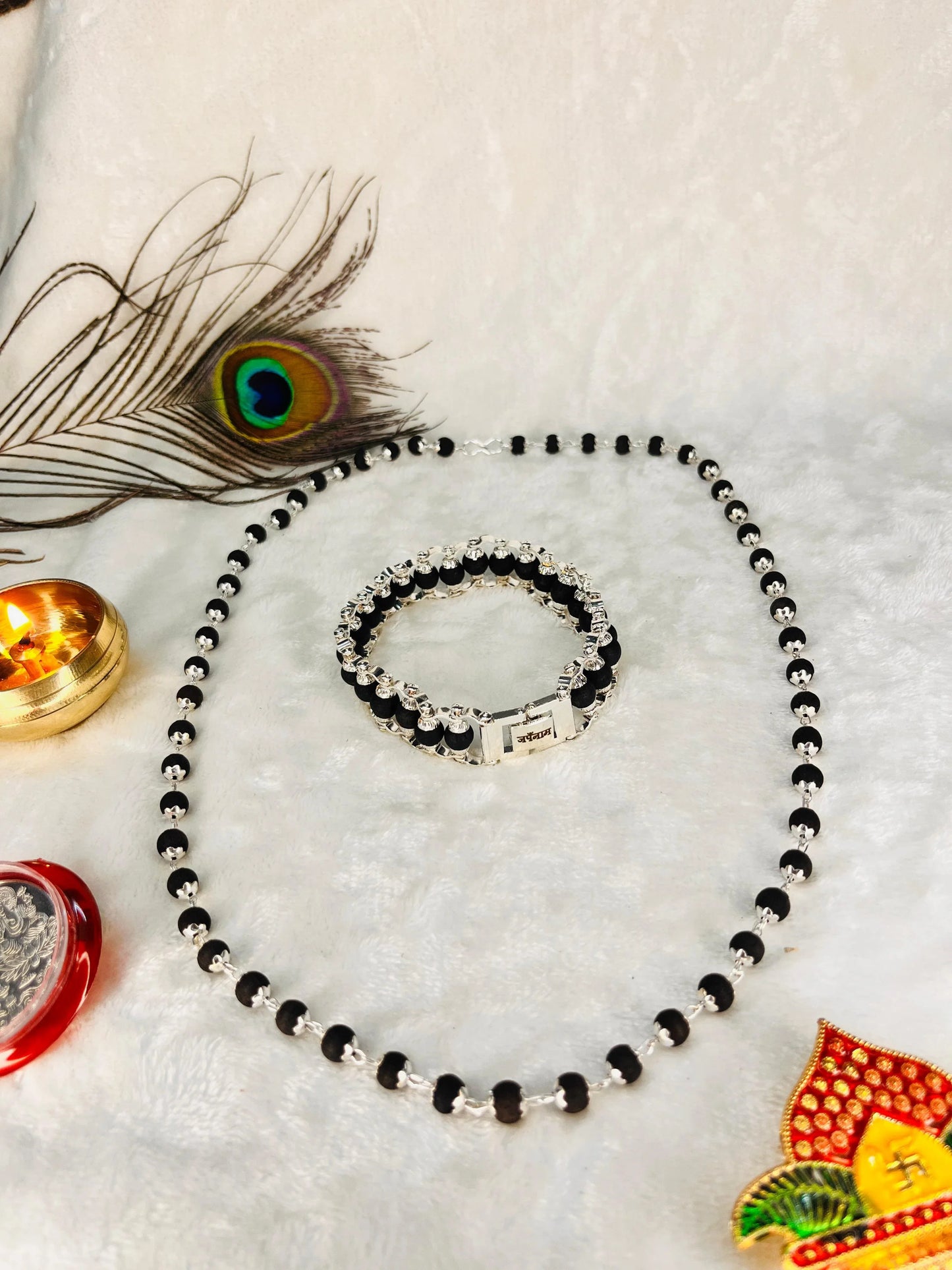 silver plated Original Karungali Malai combo premium silver braslate